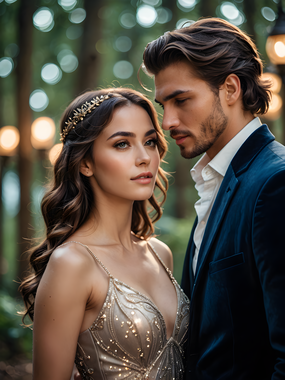 欧美唯美树林情侣写真摄影图片